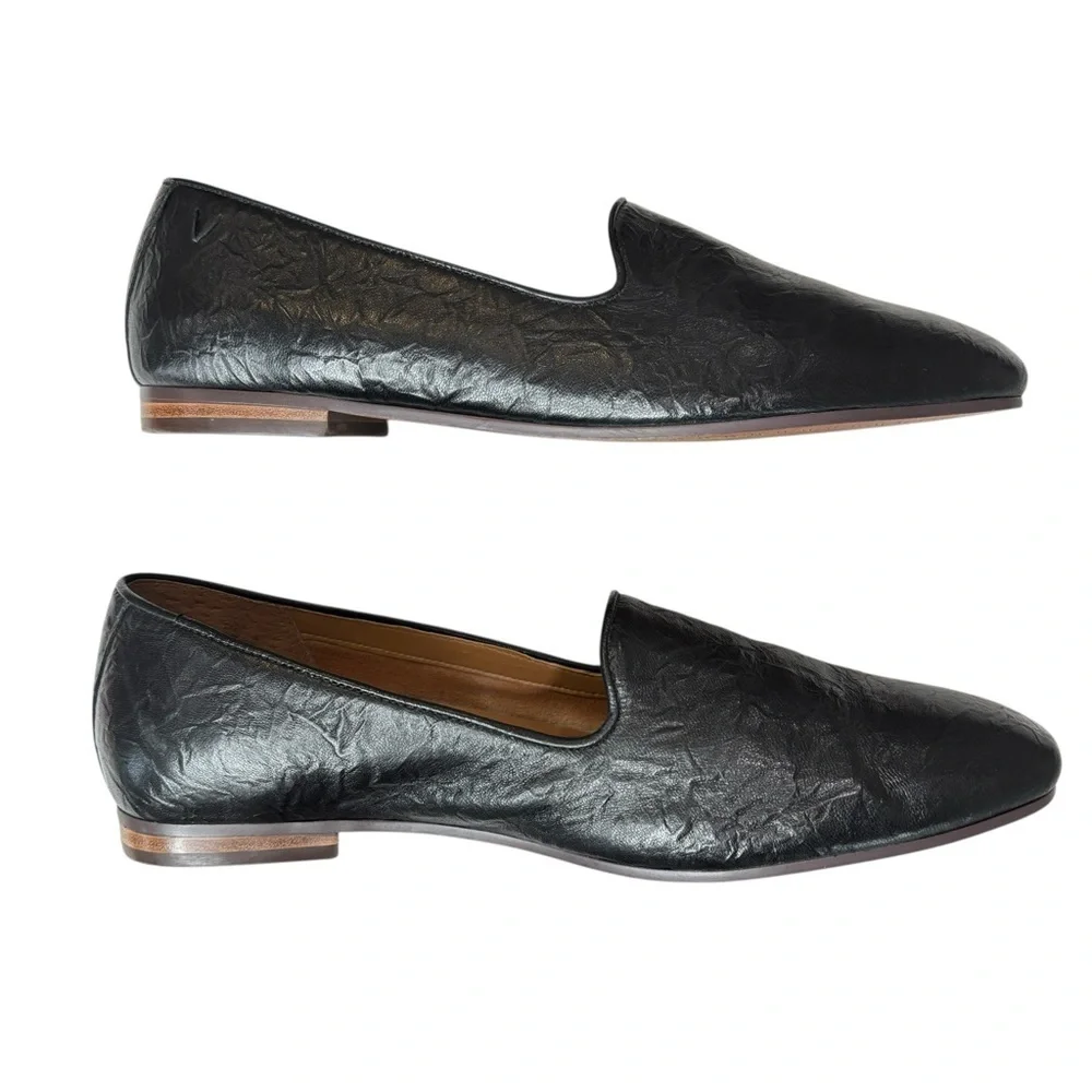 Vionic Willa II Loafer Womens Comfort Shoe Size 9.5 Black Crinkle Nappa Leather